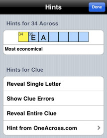Crossword puzzle hint options