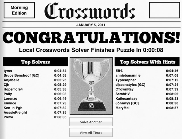 Crossword puzzle leaderboard