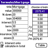 formulasMortgage for Palm OS
